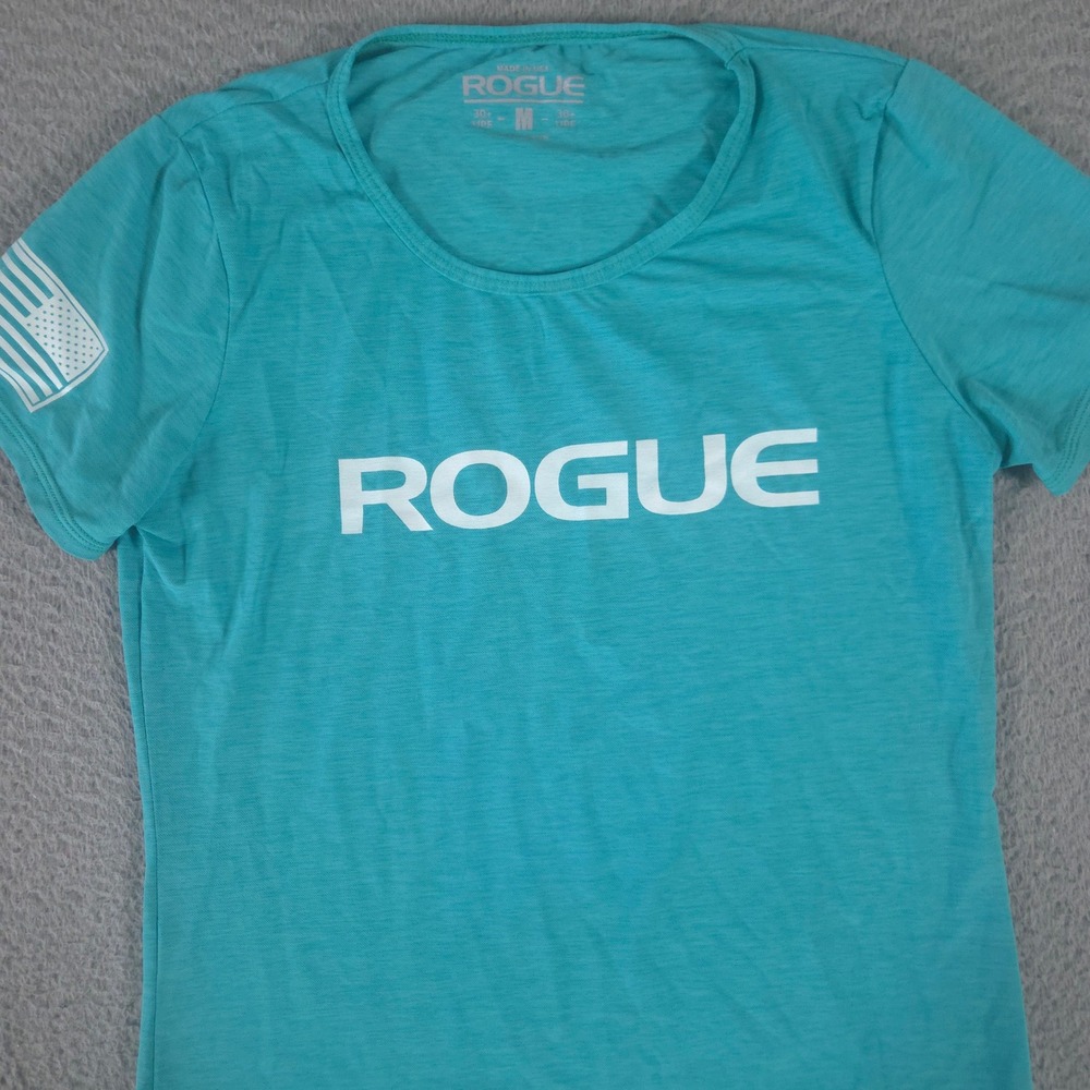 Rogue Top Womens Medium Teal Logo Graphic Slub UPF 30+ Performance Gym‎ T-Shirt